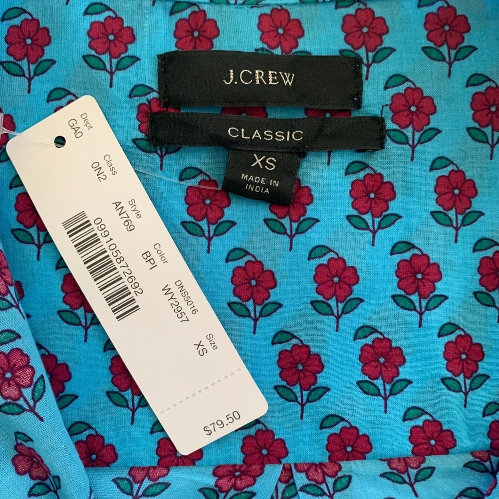 J Crew Layered Block Print Floral Popover Shirt‎ Blouse Women sz XS 0 2 AN769 - Picture 2 of 10